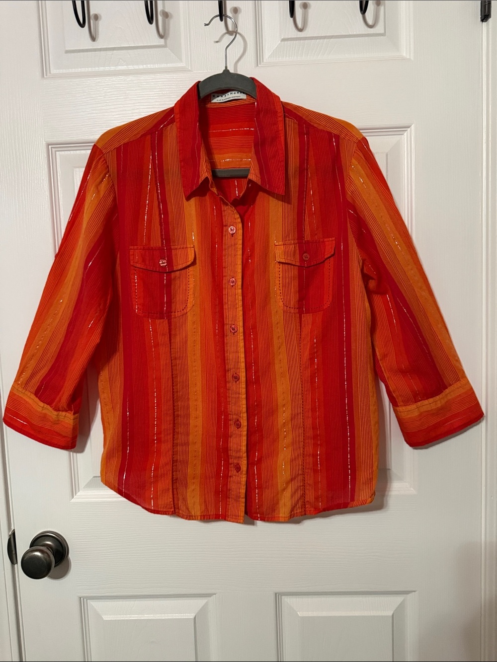 Liz Claiborne Red and Orange Striped Button-Down Shirt